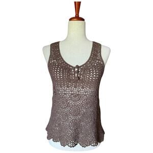Robert Rodriguez Womens Knit Tank Top Brown Cotton Crochet Shirt Layer S